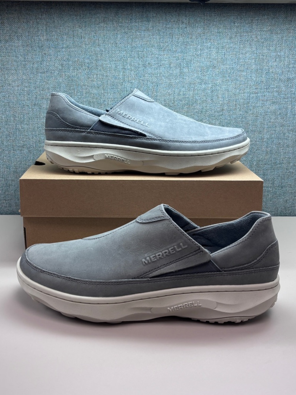 NWT Merrell Men's Sz 13 Slip On Silvo Mocs in Storm Gray.